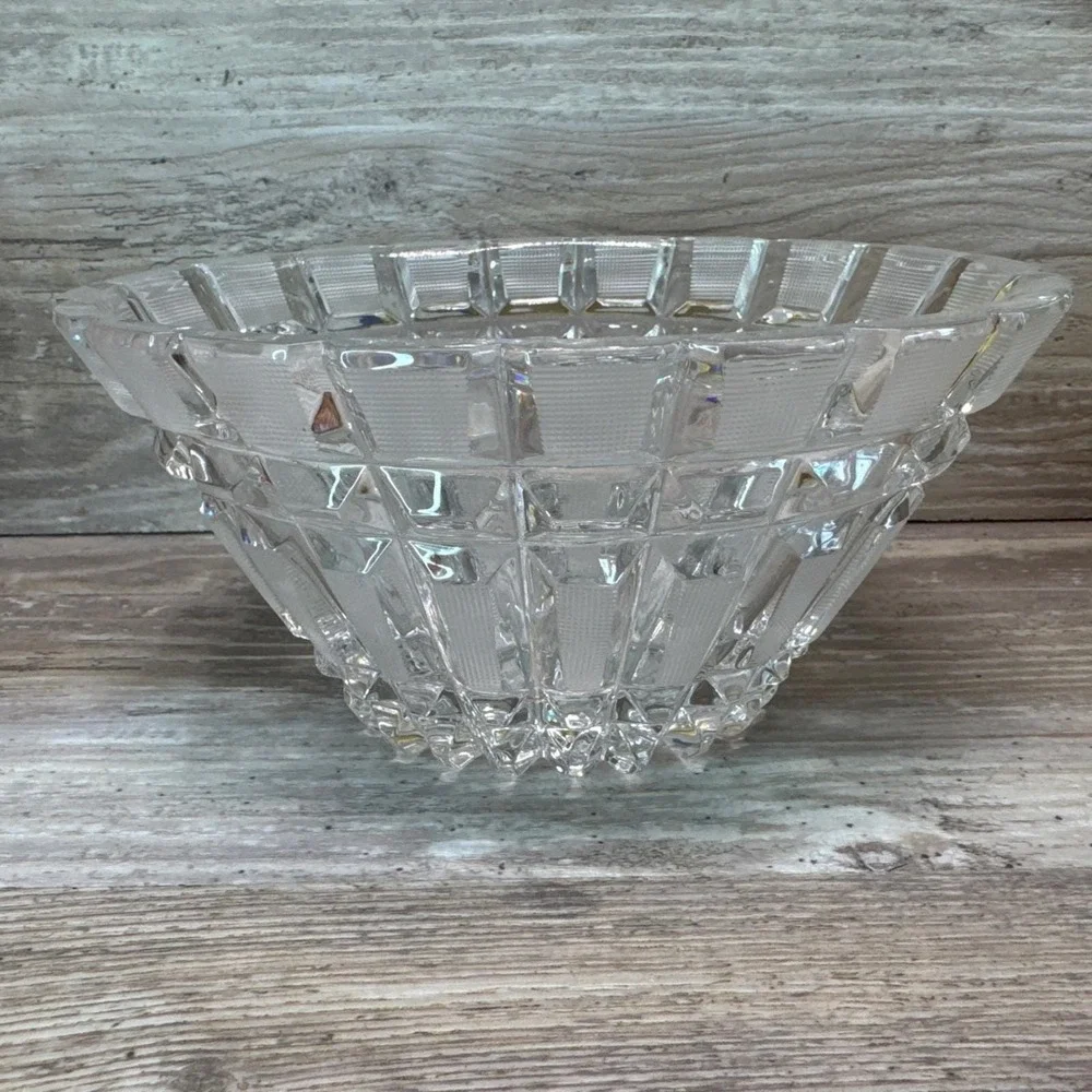 Vintage 1930's BannerLife 24% Lead Crystal Oval Bowl Brilliant File Cut Panels